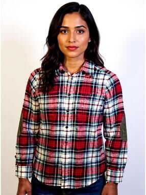 Ralph Lauren Sport Cotton Button Down women’s 8  plaid button down elbow patch